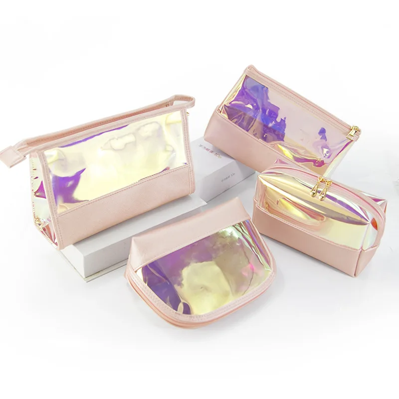 women fashion casual custom designer logo PVC laser vanity transparent holographic makeup bag clear cosmetic pouch bag
