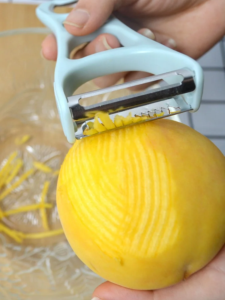 Portable custom manual blue multifunctional 4 in 1 vegetable fruit peeling opener stainless steel kitchen gadgets