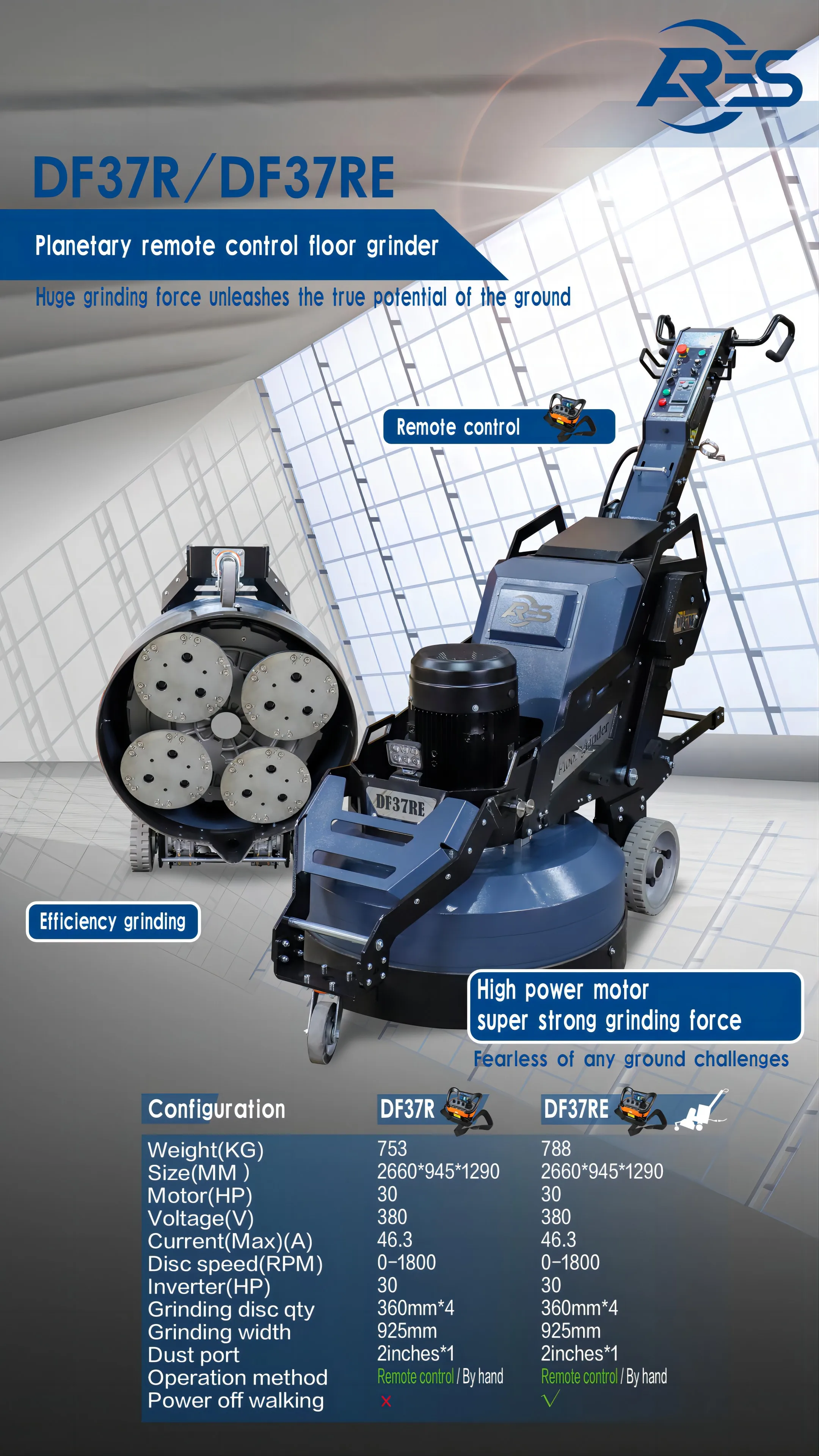 ДУ ARES DF37RE 925 мм пульт дистанционного управления + планетарный полировальный станок для Бетонного Пола