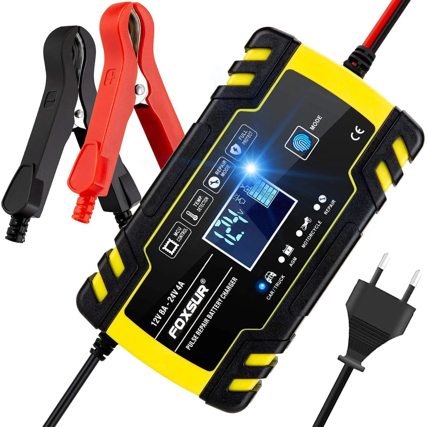 FOXSUR FBC122408D автомобильное зарядное устройство, 12V/24V 8A 4A интеллектуальное автоматическое зарядное устройство для автомобиля