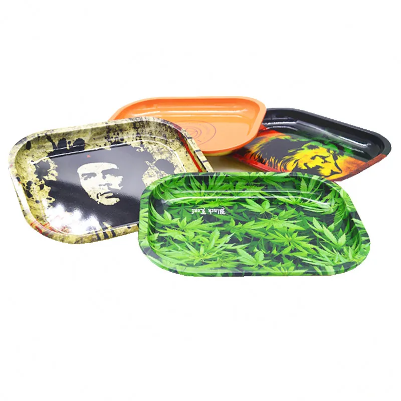 new style custom color tinplate metal smoke tray rectangular metal food serving trays rolling cigarette service tin tray