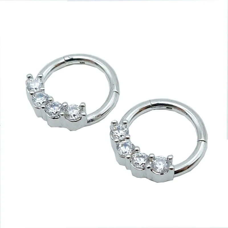 septum Clicker piercing Hoop Ring Hinged Segment nose Ring   zircon four-stone  piercing