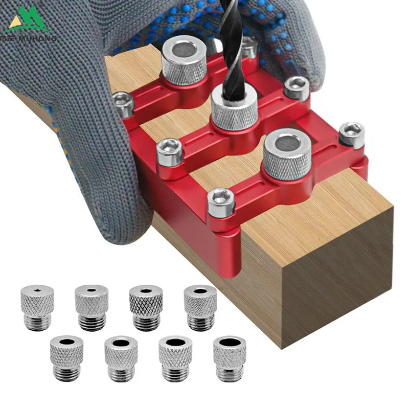 Self Centering Doweling Jig Woodworking Joinery Hole Drill Guide with 3-10mm Drill Sleeves Precise Positioner Locator Tool Kit