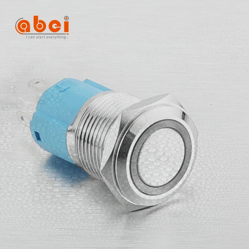 
ABEI 16mm Flat Ring With light led 6V waterproof metal switches button for doorbell momentary push button switch 
