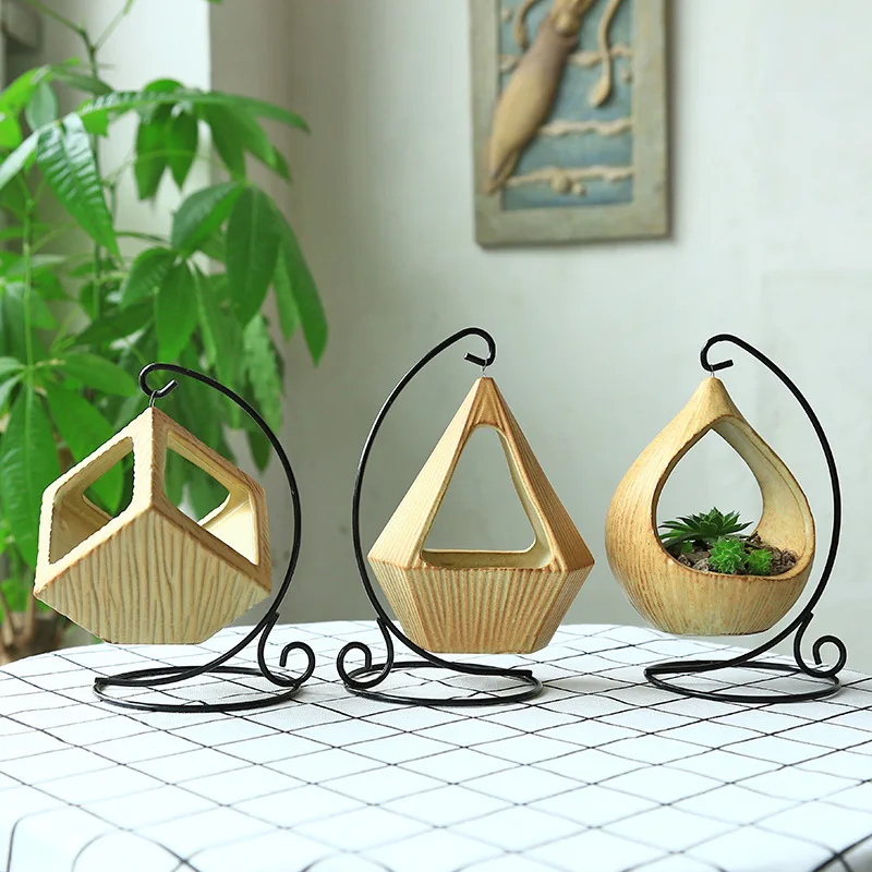 European-style iron frame hanging basket micro-landscape geometric succulent flower pot Iron hook desktop home decoration Chloro