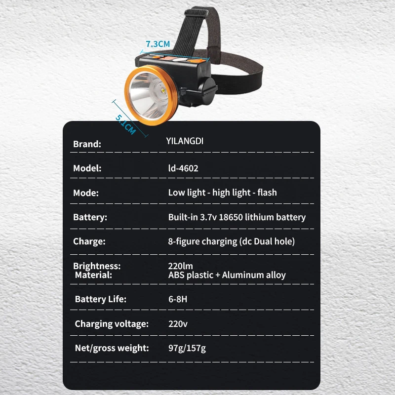 Multi-functional LED three-speed dimming portable bright white light  night riding headlight