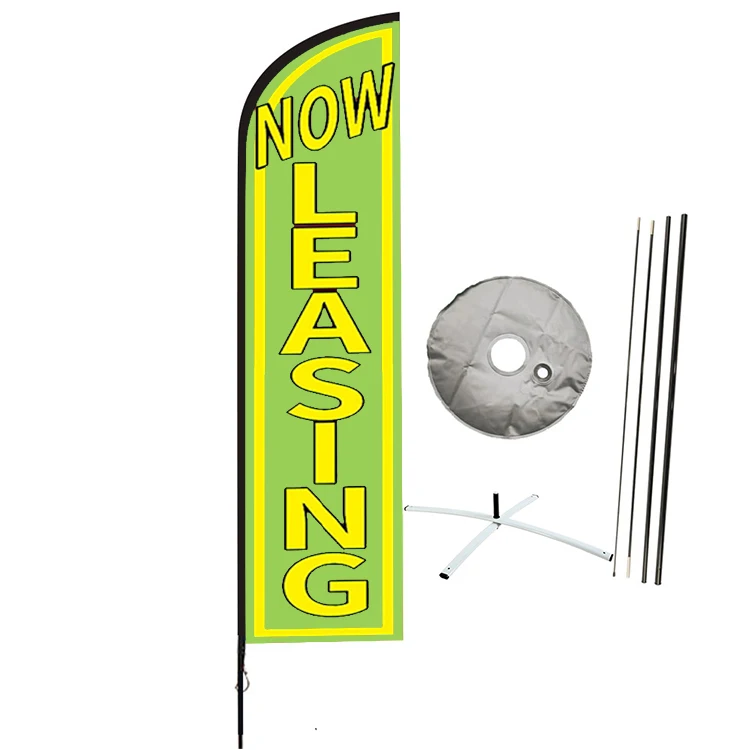 ADMAX Custom Printed Single-sided 13ft M Feather Advertising Banner Flying  Beach Flag Now Leasing with Corss Base and Water Bag