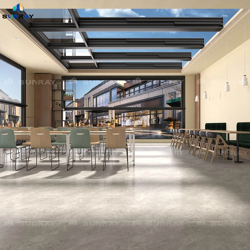 Sunray overlapping skylight intelligent rain sensing electric retractable sliding skylight large area lighting roof system