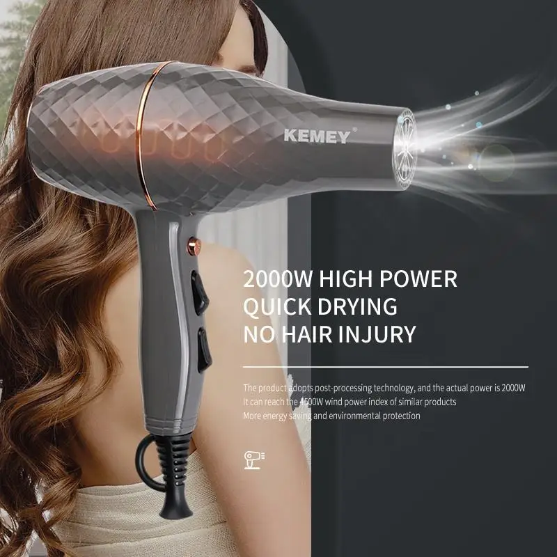Профессиональный фен для волос салон kemey Km-9833 2000w СИД перезаряжаемые два шага стайлер