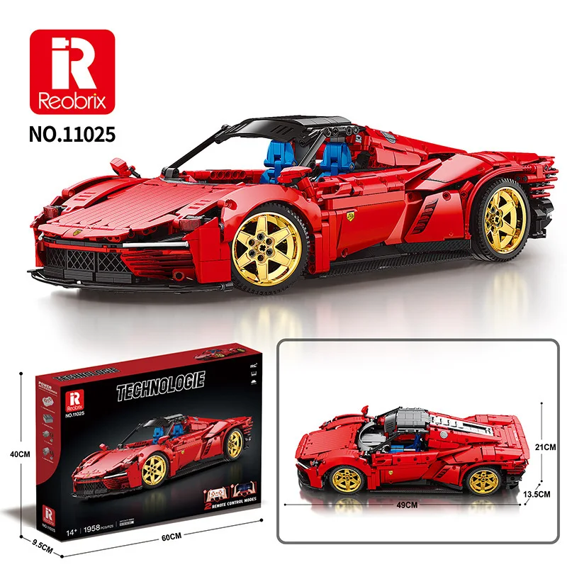 Reobrix 11025 High-Tech MOC Daytona SP3 Model 42143 Super Sport Remote Control Racing building block car for kids