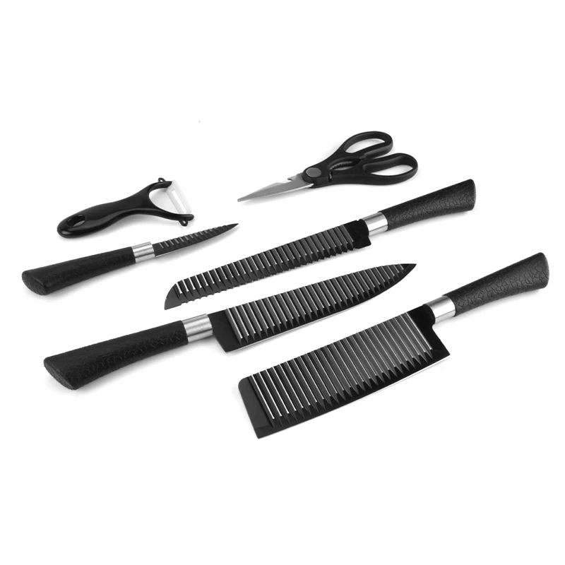 6pcs Non-Stick Coating Knife Ste with PP Handle Kitchen Scissors Ceramic Peeler Chopper Chef Bread Paring Knife