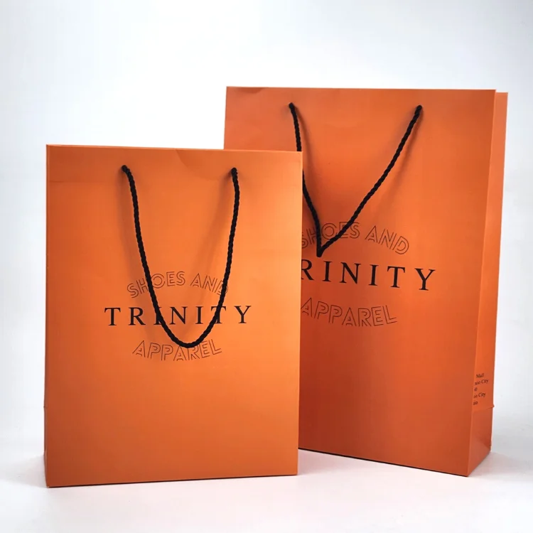 Light luxury Custom Orange Paper Shopping Bag with Your Own Logo