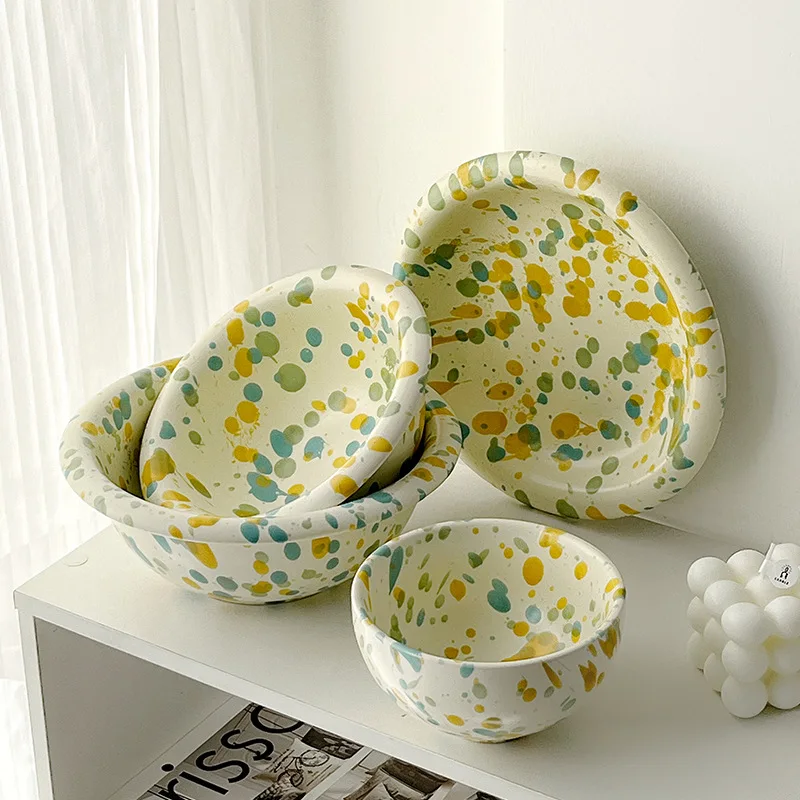 Factory wholesale unique design colorful splash-ink porcelain tableware dinner sets custom ceramic dinnerware