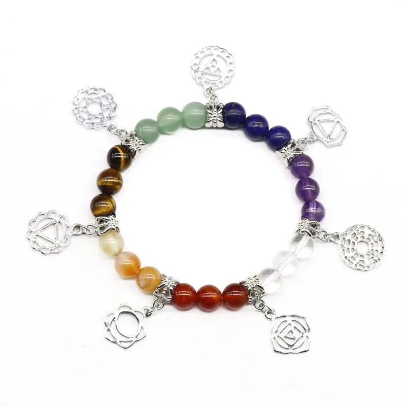 Wholesale 7 chakra natural crystal stone bracelet yoga jewelry crystal agate colorful bracelet