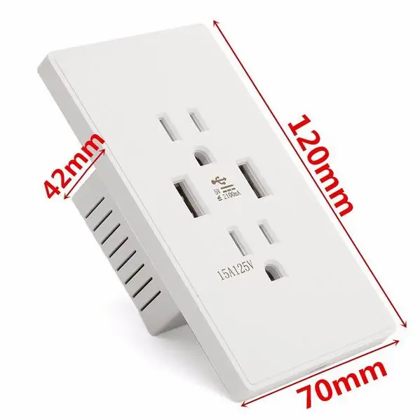 US/CA Electrical With 2 USB Port 2.4A Charging Wall Socket USA Plug Switch