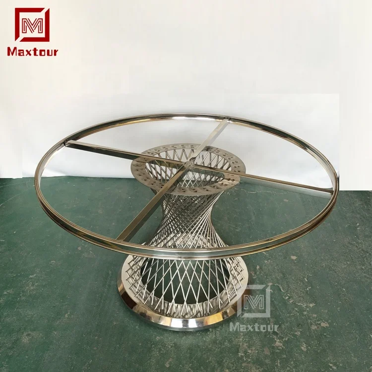 Modern design stainless steel base customized luxury black glass top round dining table