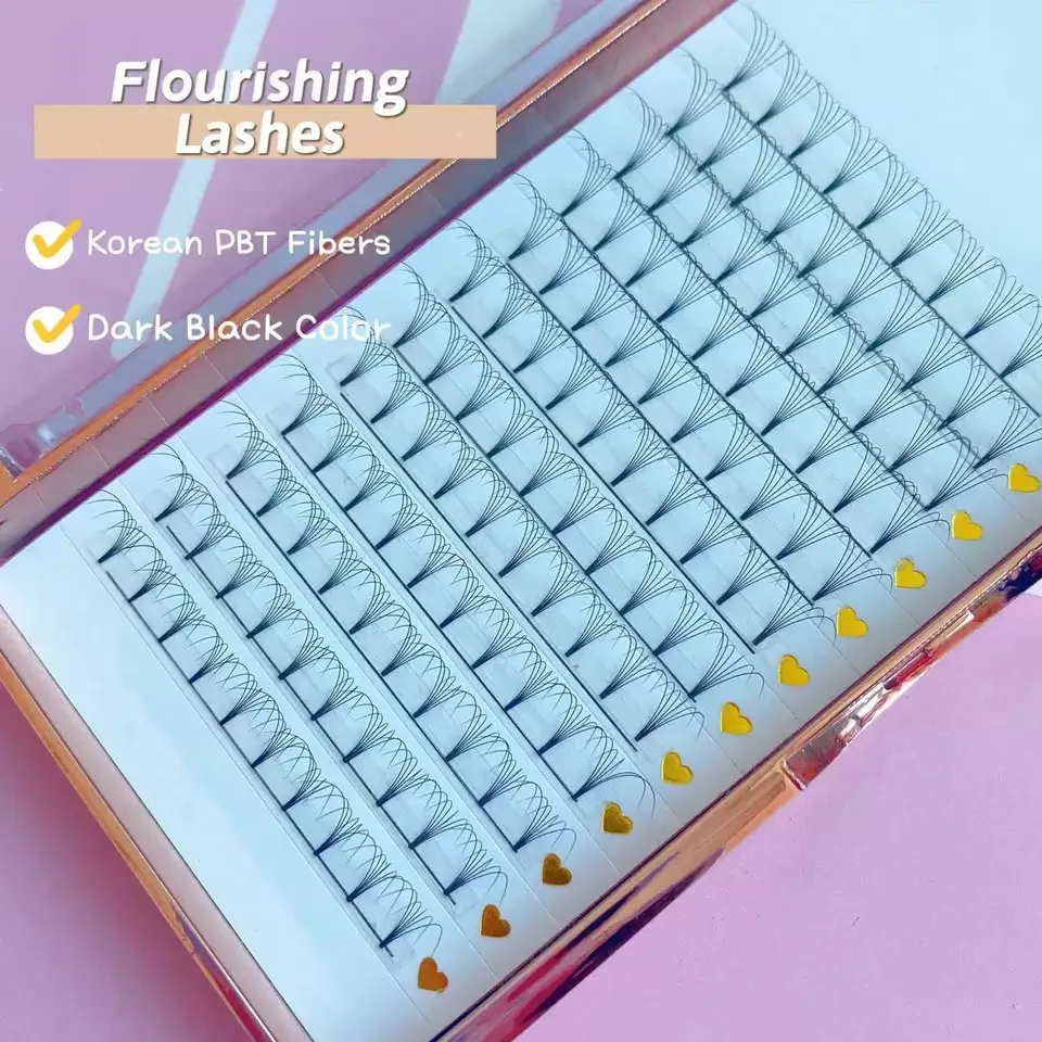 Premium Korean Pbt Silk Lashes d Curl Eyelash Extensions 2024 Lashes Custom Deep Black Pre Made Fans Eyelashes
