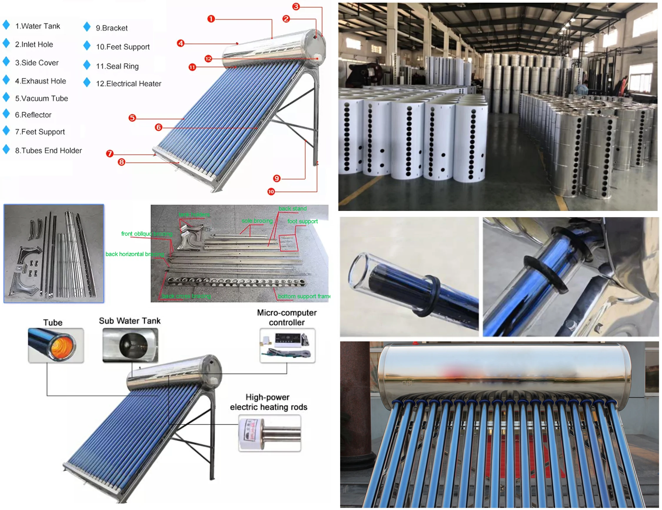BTE Non Pressurirzed Evacuated Tubes Solar Water Heater for Home and Project