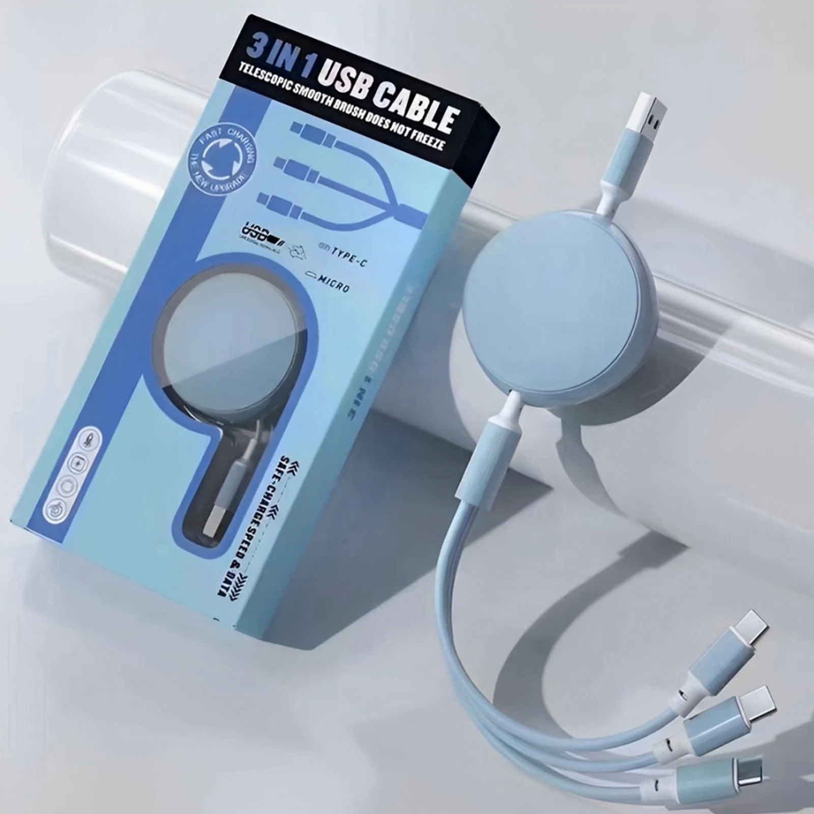 Multi Retractable Charging Cable Multi Charger Cable Short 1M TPE Universal 3 in 1 Cord with Type-C Micro USB Port Connectors