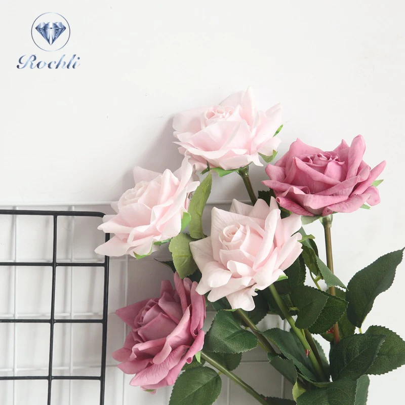 Wholesale High Quality Beauty Wedding Decorative Silk Latex Rose Artificial Real Touch White Artificial Flowers Rose