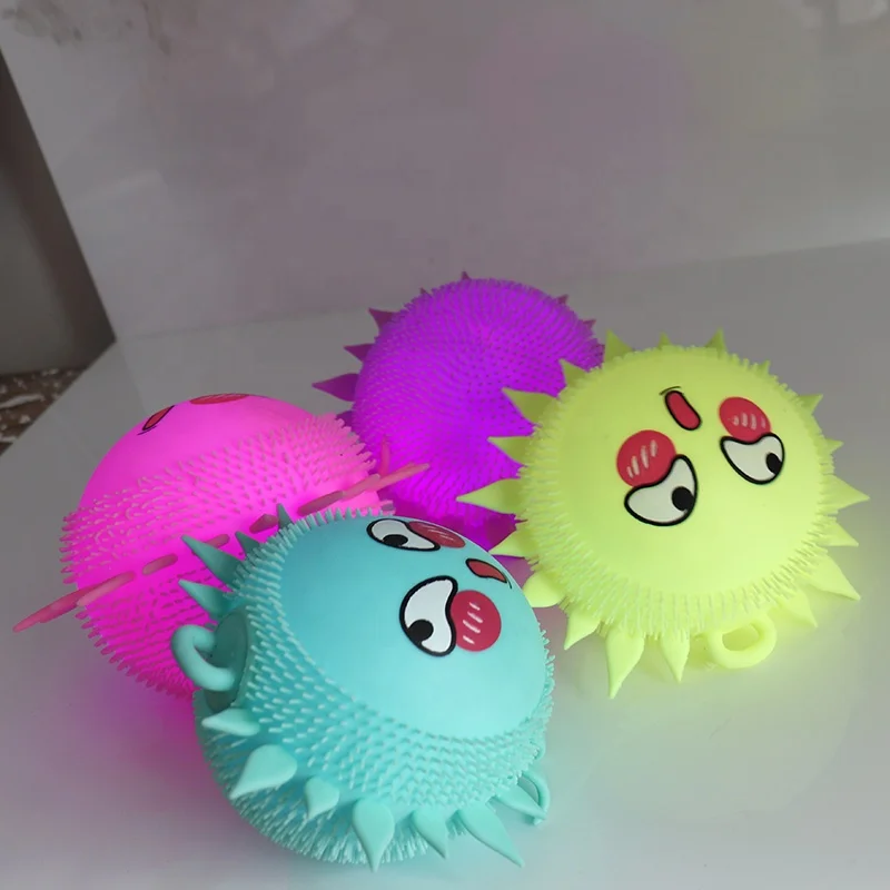 Yiwu Superstar The best factory hot sales TPR Sun Designed Puffer Ball, stress squeeze toy light up animal puffer ball for kid