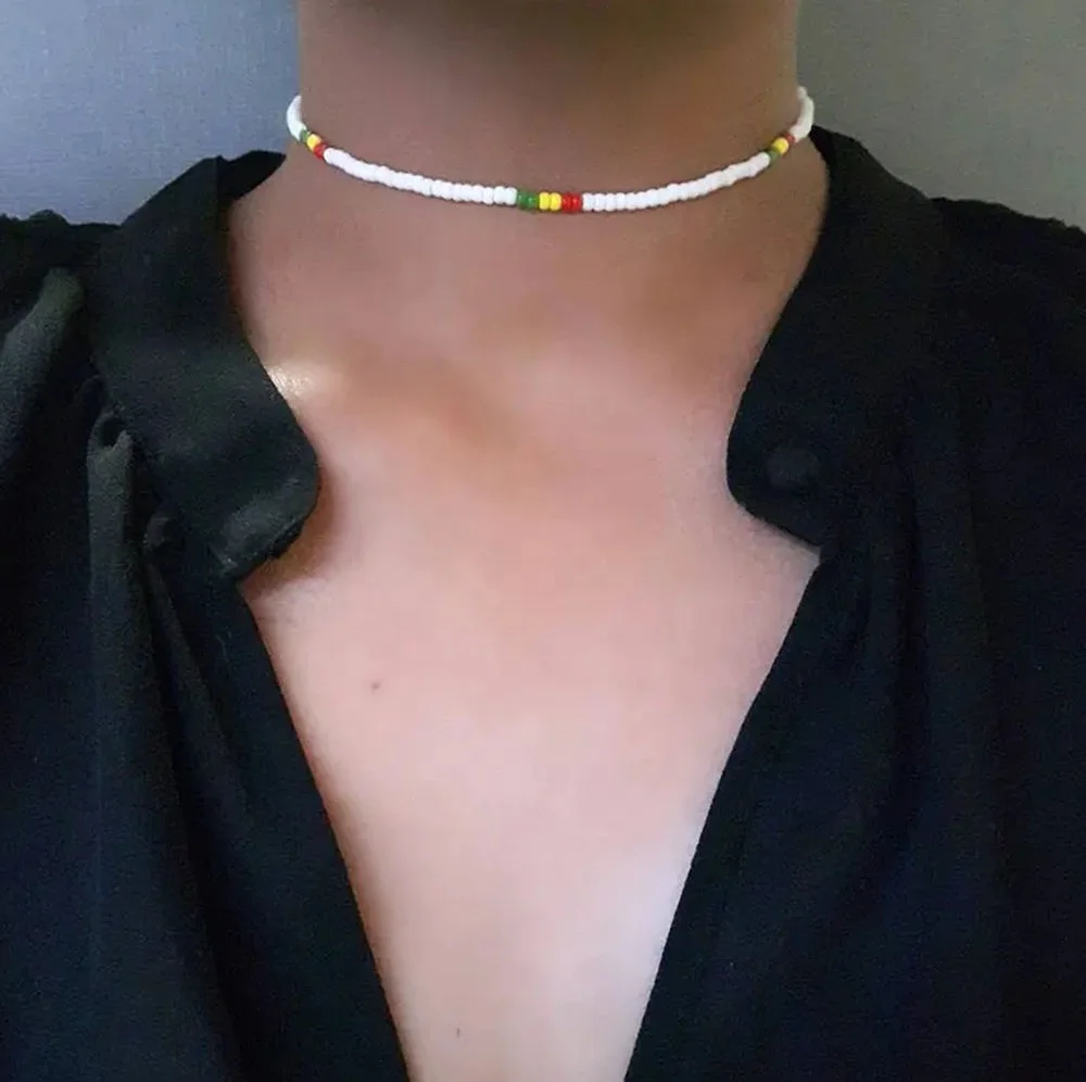 Fashion Bohemian Rainbow Beaded Necklaces Rasta Beaded Necklace Rasta Jewelry Cowrie Shell Choker Cowrie Jewelry Rasta Necklace