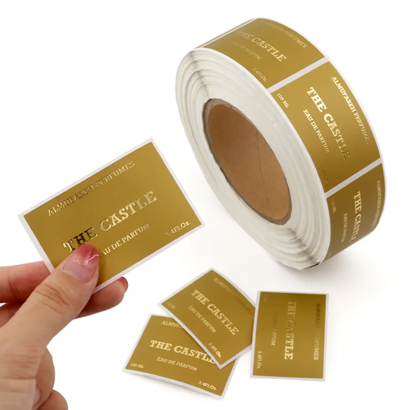 Luxury Custom Adhesive Label Roll Logo Printed Gold Foil Stamping Perfume Bottle Labels