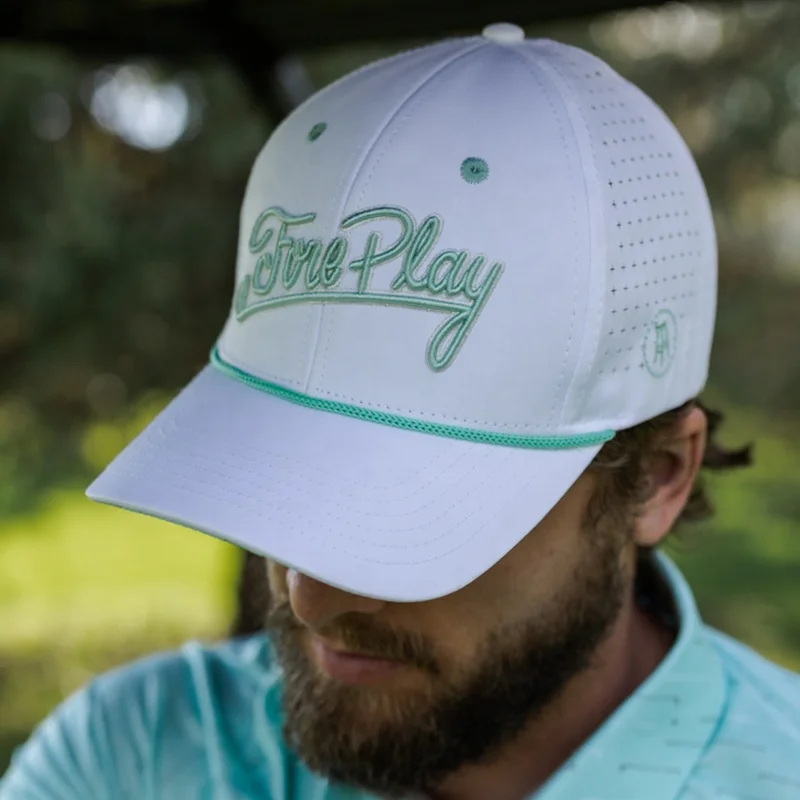 Laser Cut Hole Perforated Embroidery Logo 6 Panel Men Women Running Sport Gorras Unstructured Cap White Clean Fit Golf Rope Hat