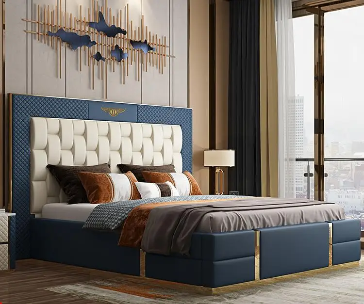 Modern Villa Master Bedroom Leather Double Bed Italian Style Light Luxury Big Bed Head Comfortable King Size Bed