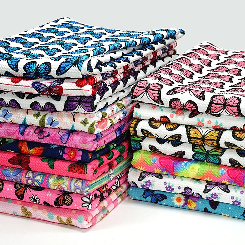 Butterfly Printed Stretch Knit Fabric  For Headband Handmade Hair Accessories Bullet Textured Liverpool Fabric