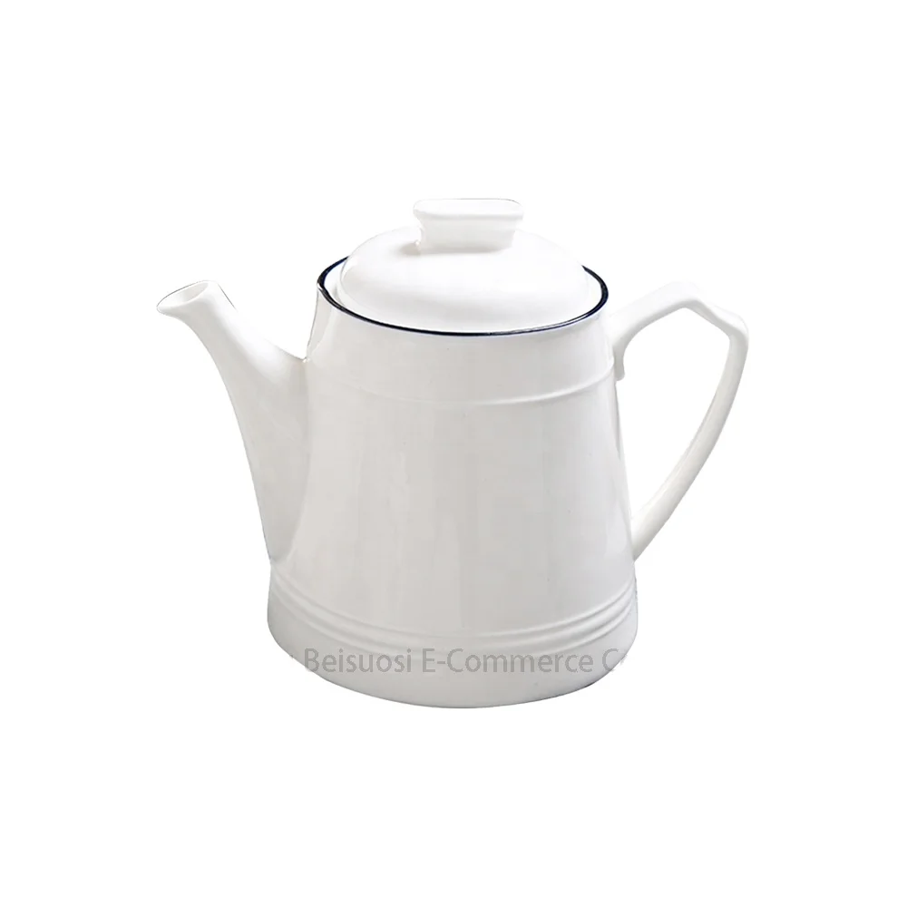 1000ml simple white ceramic coffee pot blue stroke cold water tea kettle Home and Office Use large capacity flower teapot