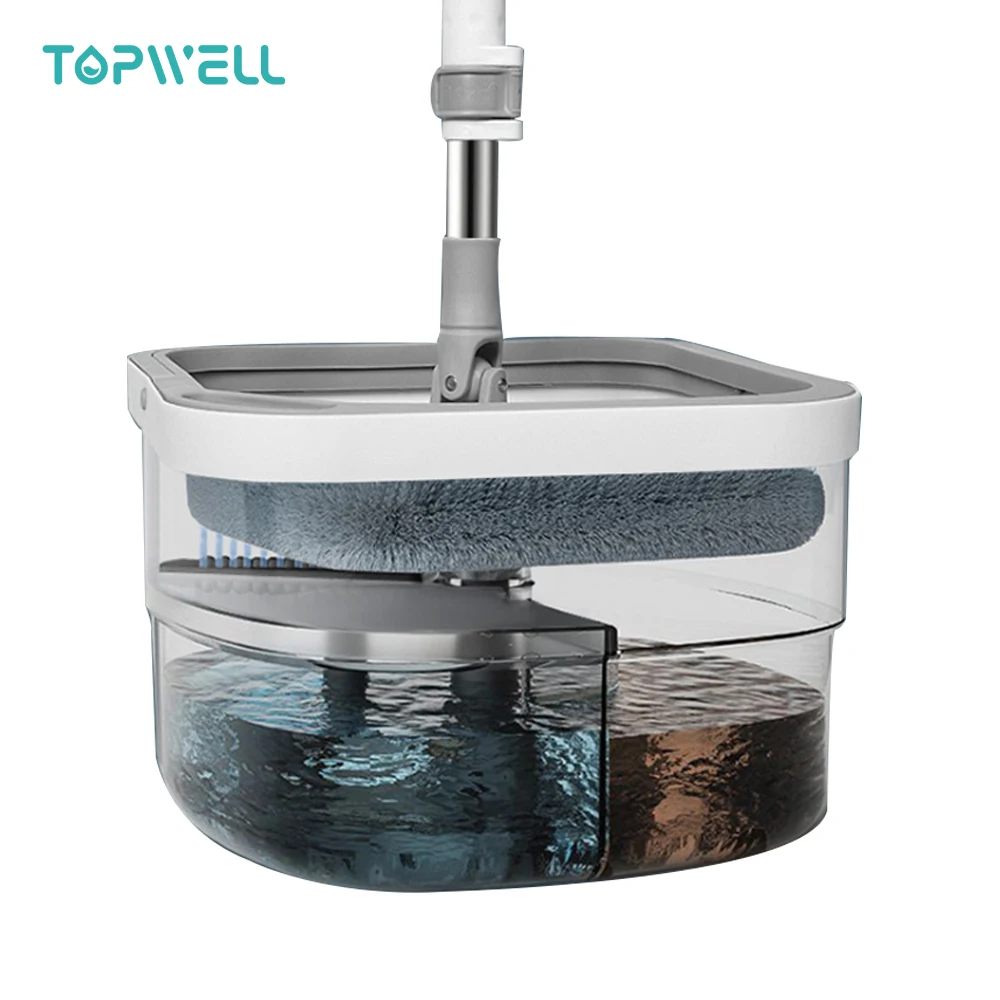 Topwill Mop and Bucket with Self Wringer Set Upgraded Square Dirty Water Separate Design Microfiber 360 Spin Flat Mop