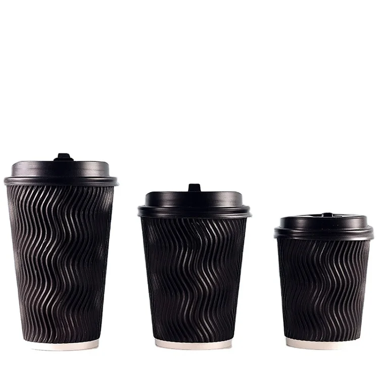 LOKYO Biodegradable custom 8oz takeaway hot drink ripple double wall paper cups disposable black coffee cups