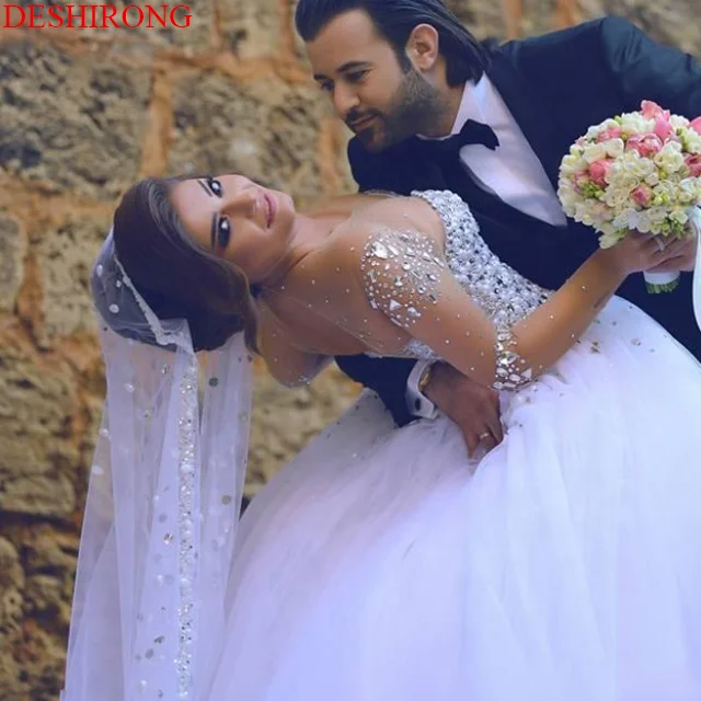 Sweetheart Pedreria Long Sleeved Lace Wedding Dress long Sleeves Diamond Wedding Dress Sewing Beads Bridal Wedding Dress