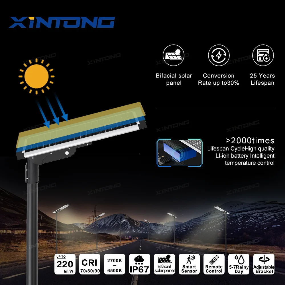 Светодиодный уличный светильник XINTONG с высоким люменом Ip65 водонепроницаемый 300 Вт фонарь солнечной батареей