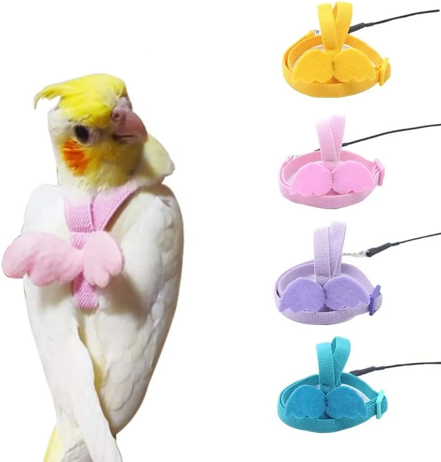 Adjustable Parrot Bird Harness Outdoor Flying Rope for Cockatiel Small Birds Cockatiel Monk Parakeet Conure Crested Myna