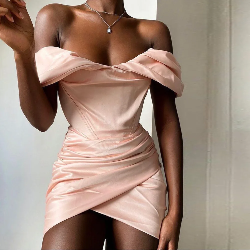quality off shoulder v neck pleated elegant bodycon mini dresses sexy design women dress for party