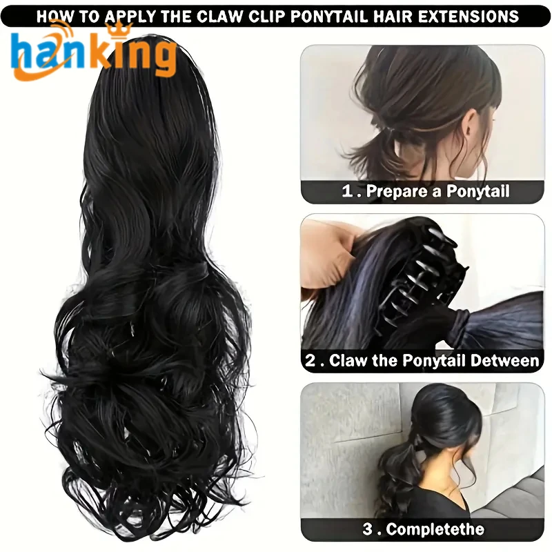 Ehanking Women Long Wavy Ponytail Extensions 22 Inch Tail Claw Clip Synthetic Pony Hairpiece Ladies Natural Wig