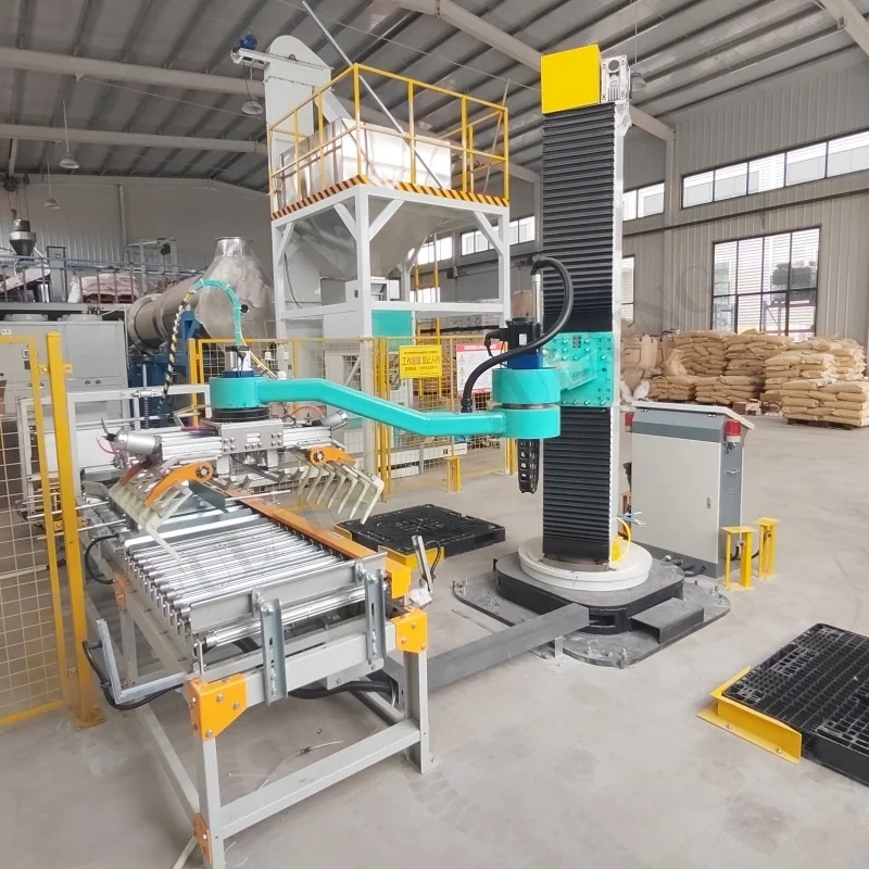 High Quality Fully Automatic Column Palletizing 25kg-50kg Woven Bags Pallet Plastic Pellets Feed Barrel Column Palletizer