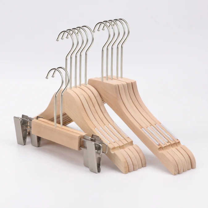 Custom Logo Luxury Cloth Hanger Natural Wood Clip Hanger Non Slip Laminated Wooden Clothes Hanger for Clothing