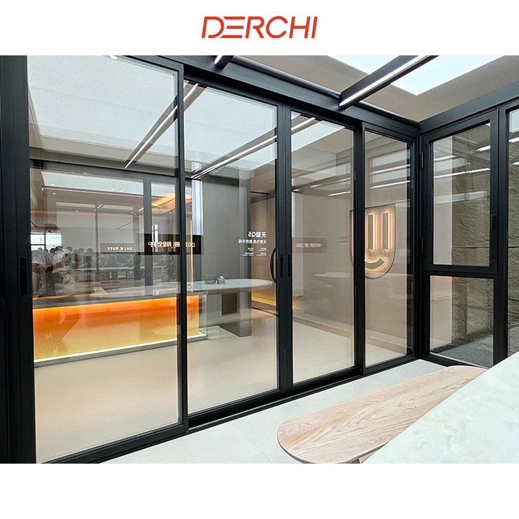 DERCHI NFRC USA Customized sliding patio door double tempered glass aluminum exterior noiseless sliding doors