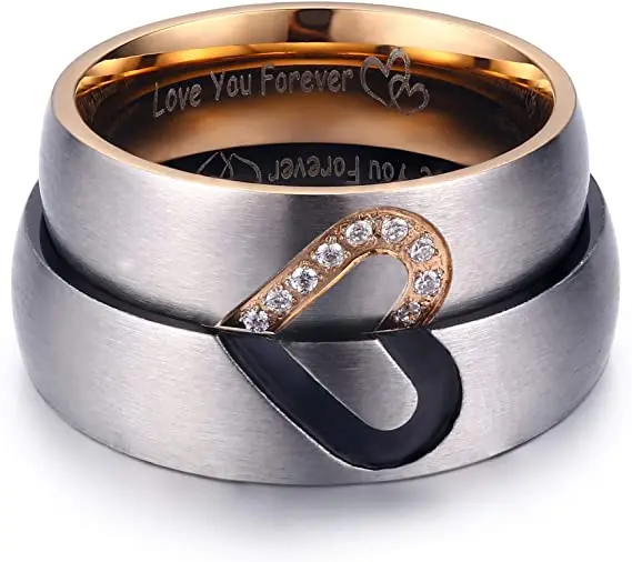Couple Love You Forever Wedding Ring Set A half heart ring stainless steel pair ring suitable for him and her