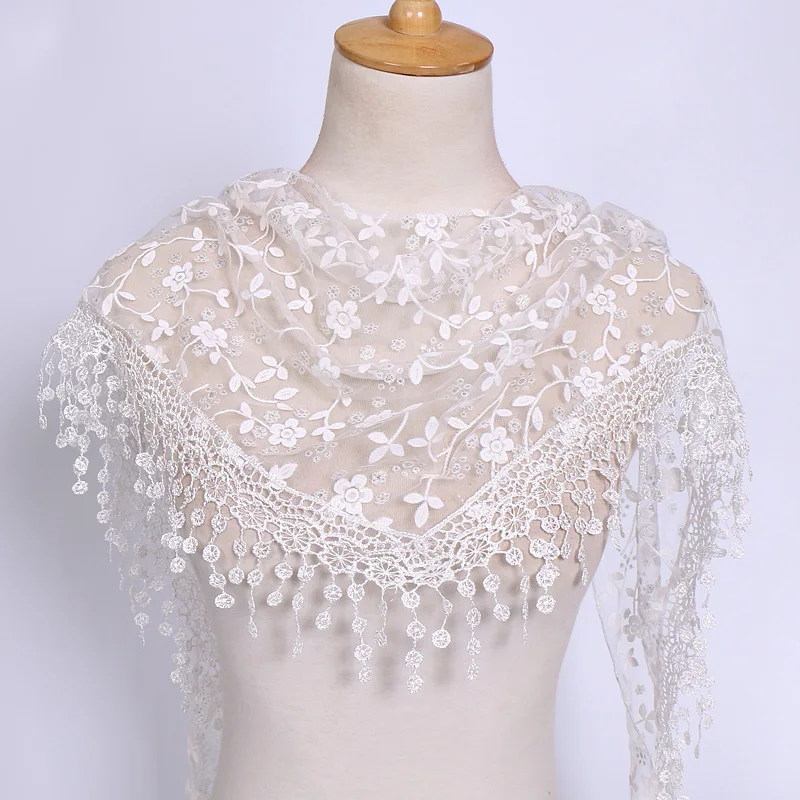 Wholesale Hollow Floral Summer Wraps Fashion Women Prayer Shawl Veil Lace Triangular Scarf