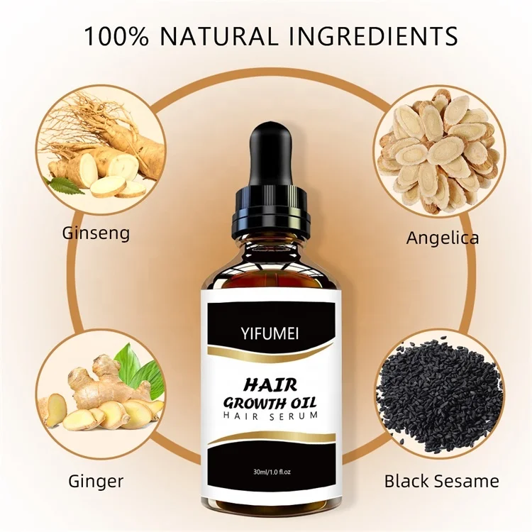 Private Label Ginseng Black Sesame Oil Regrowth Bald Hair Growth Oil Serum For Hair Loss Scalp Treatment