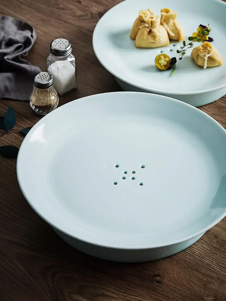 
Hotel Clubhouse Tableware Blue Round Plate Dry ice tray 12/128 