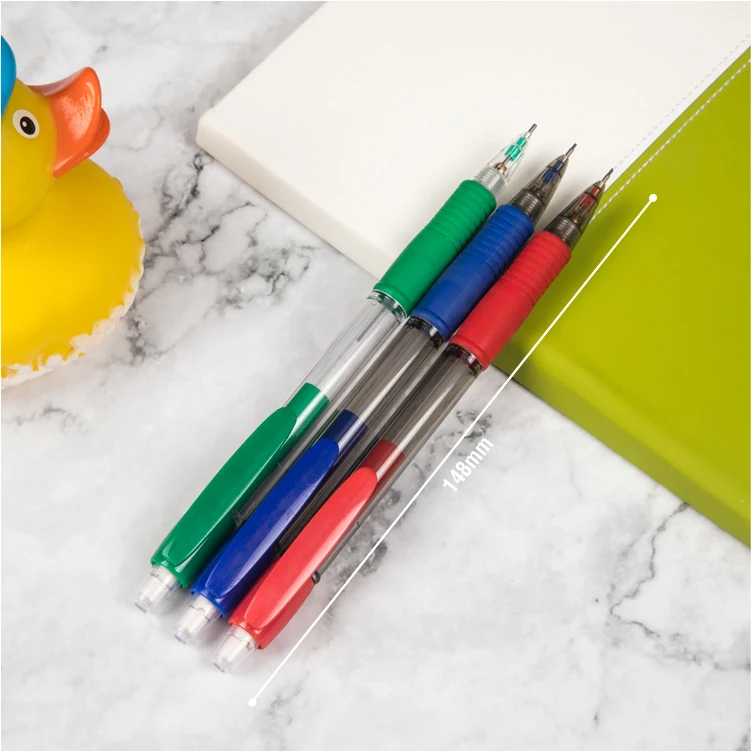 multi colors custom logo high quality plastic clear barrel silicone soft grip 0.5 mm lead mechanical pencil with refill
