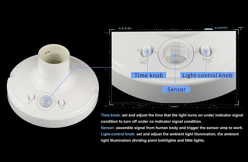 Pdlux PD-PIR114 China White Made Infrared Motion Detector Sensor Lights Ceiling Sensor with E27 Lamp Holder Plastic Modern