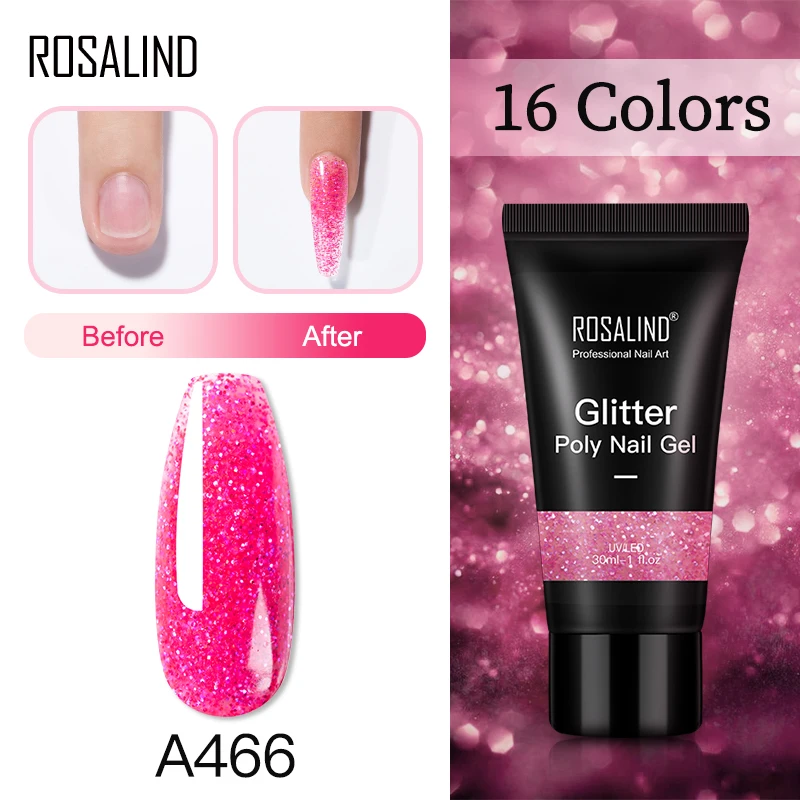 Rosalind oem your logo organic disco party glitter hard nail extensions glue wholesale extend poly nailpolish uv lamp gel polish