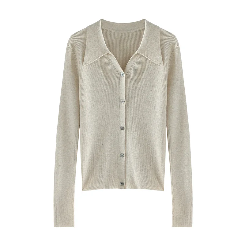 2024 Hot selling Polo Collar Cashmere Sweater Autumn/Winter Solid Color Slim Fit Knitted Cardigan Wool Sweater for Women