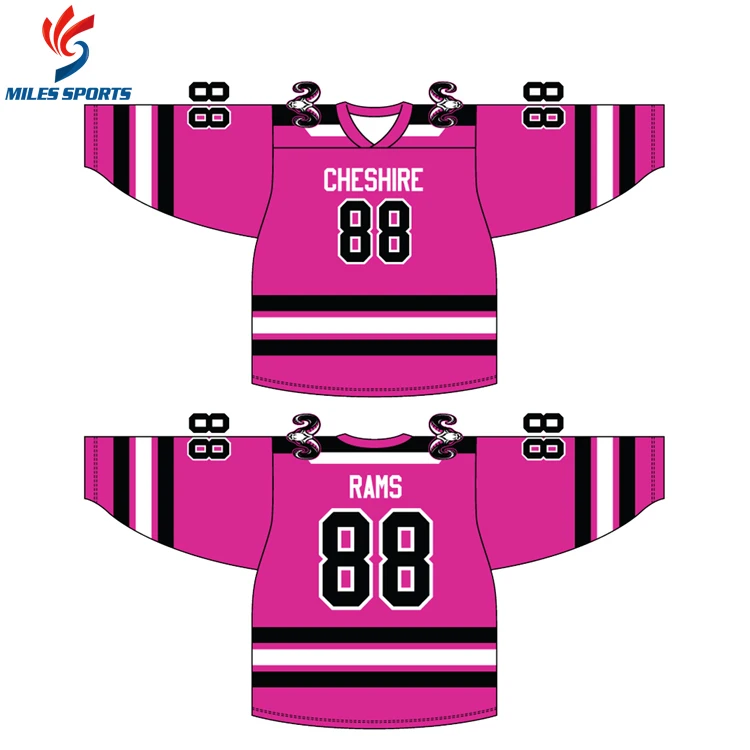 customize 2pac silk screen pink women ladies female slimfit field v neck ice hockey jerseys
